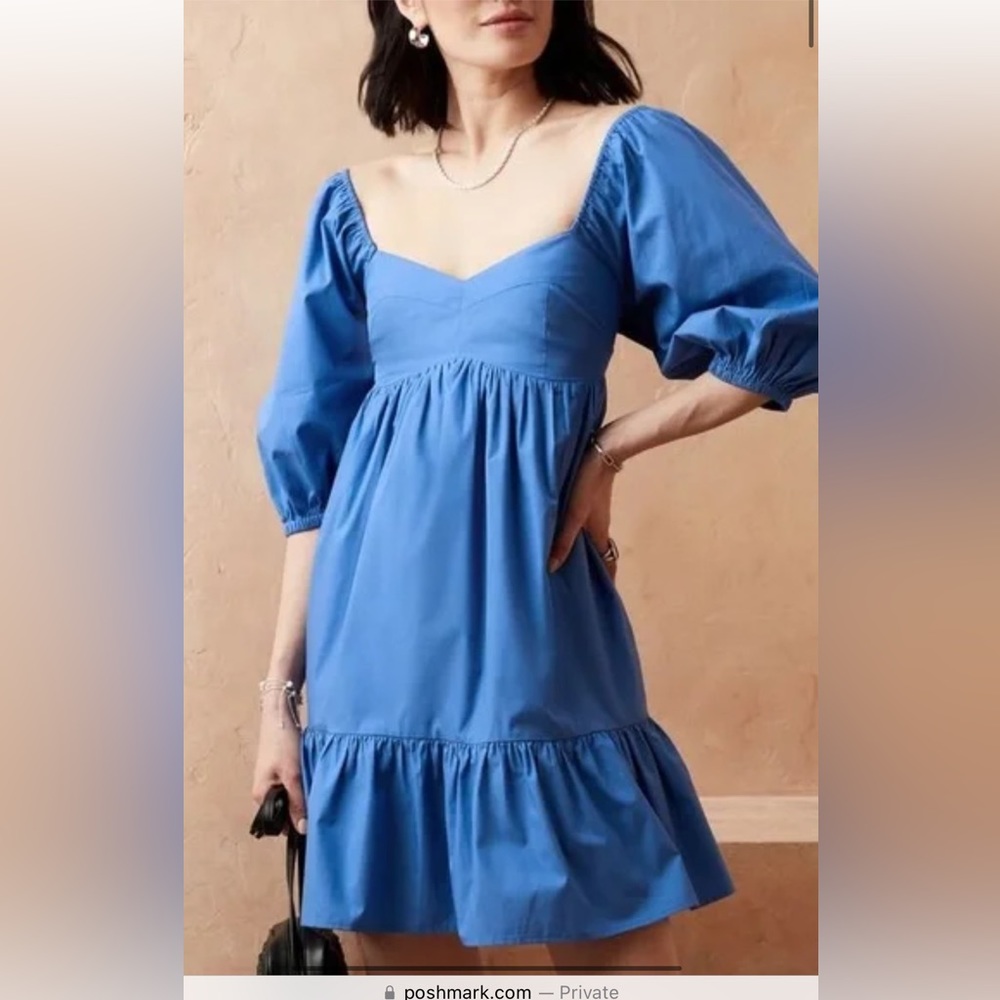Banana Republic Puff Sleeve Babydoll Blue Dress Medium